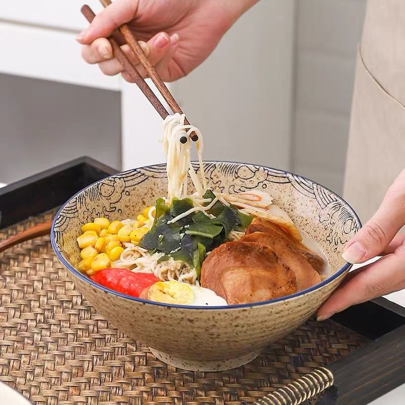 2pcs Large Japanese Ceramic Ramen Bowls with Underglaze Color