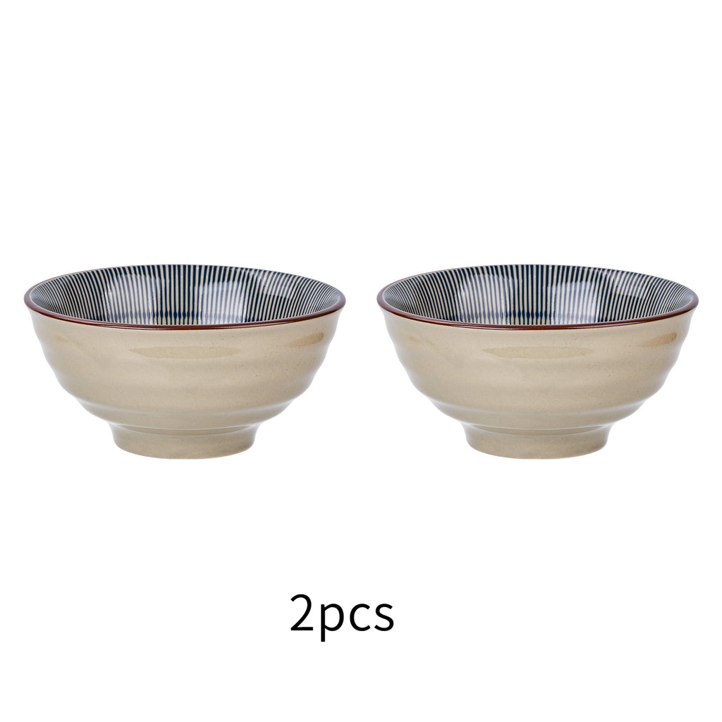 2\u002F4pcs 7-Inch Striped Ceramic Pasta Bowl | Underglaze Color Design