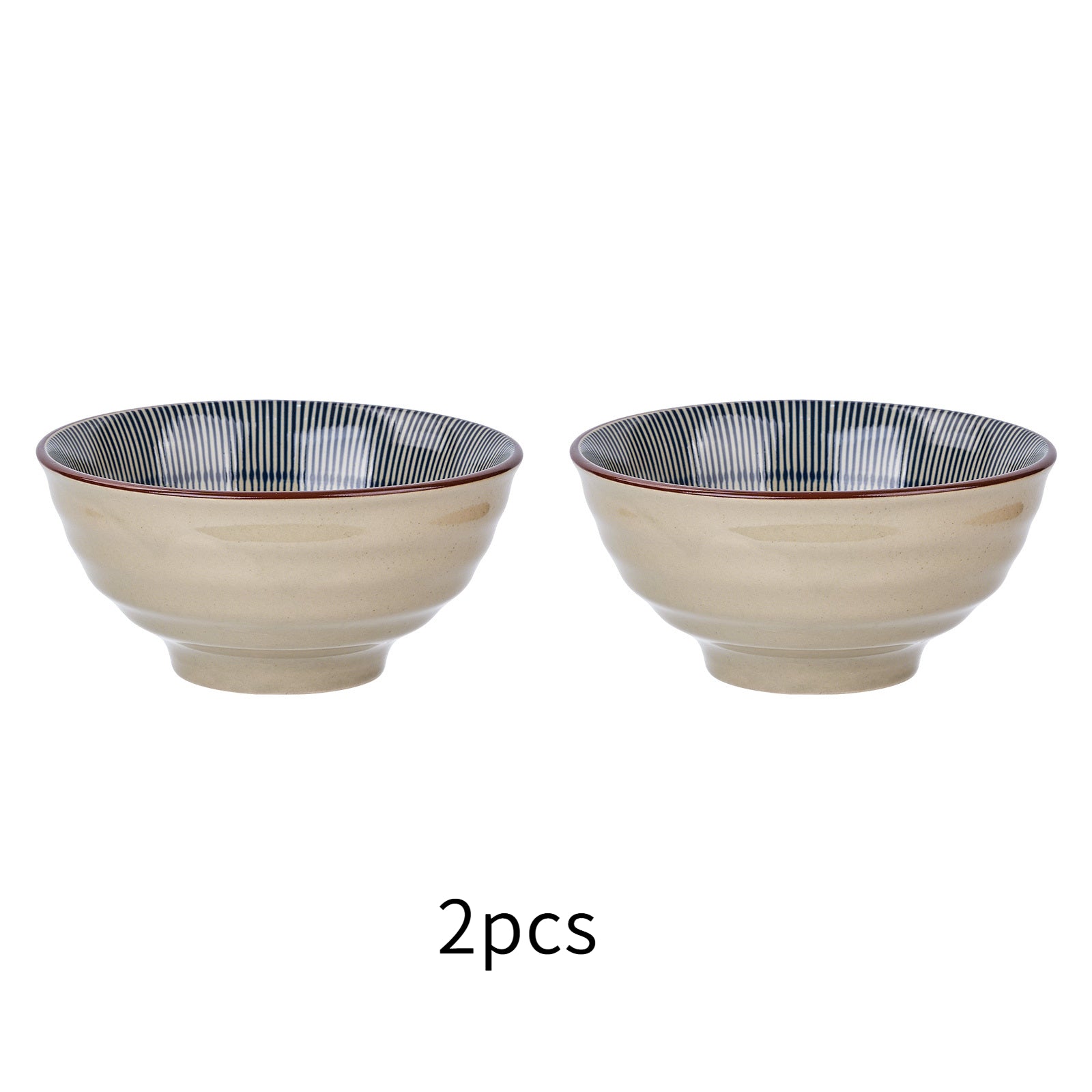 2\u002F4pcs 7-Inch Striped Ceramic Pasta Bowl | Underglaze Color Design