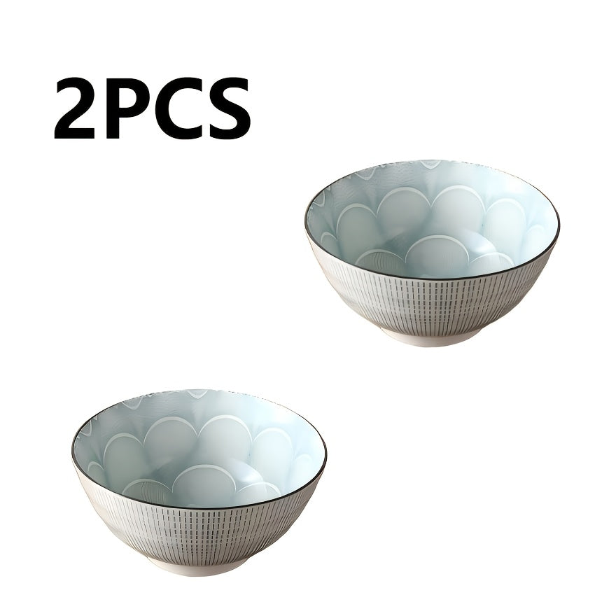2pcs 8in Retro patterned ceramic bowl | Underglaze color double sided color design ceramic bowl