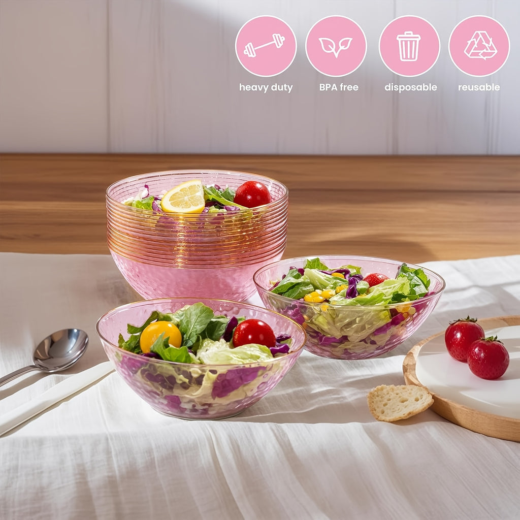 30 Clear Disposable Bowls, Clear Plastic Bowls with Rim