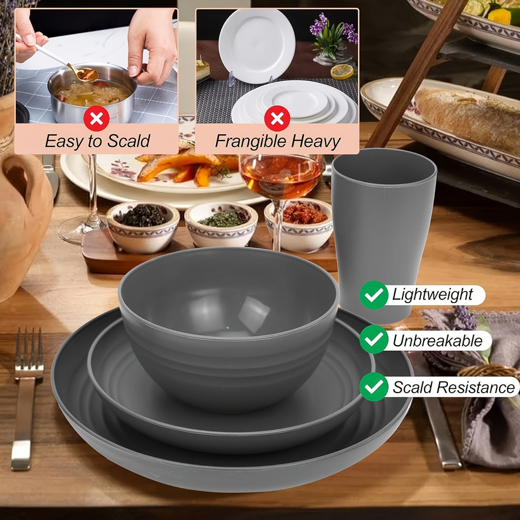 24pcs Plastic Dinnerware Set | Includes Large Plates, Small Plates