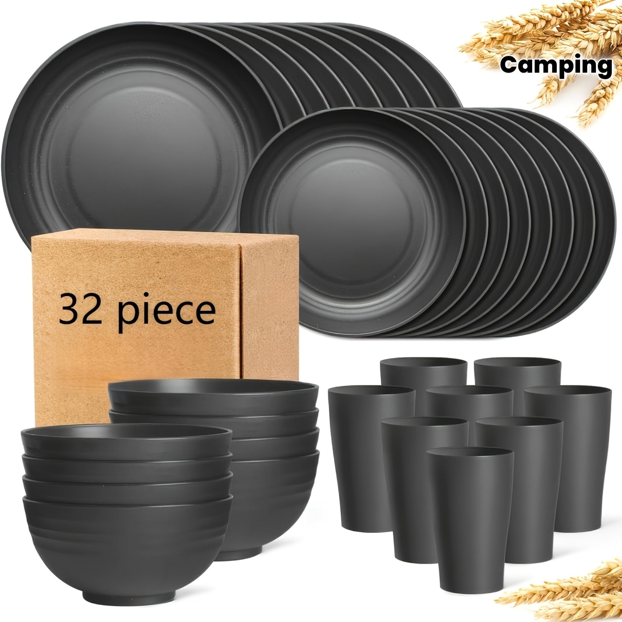 Halloween, Weddings 32pcs Kitchen Plastic Wheat Straw Tableware Set