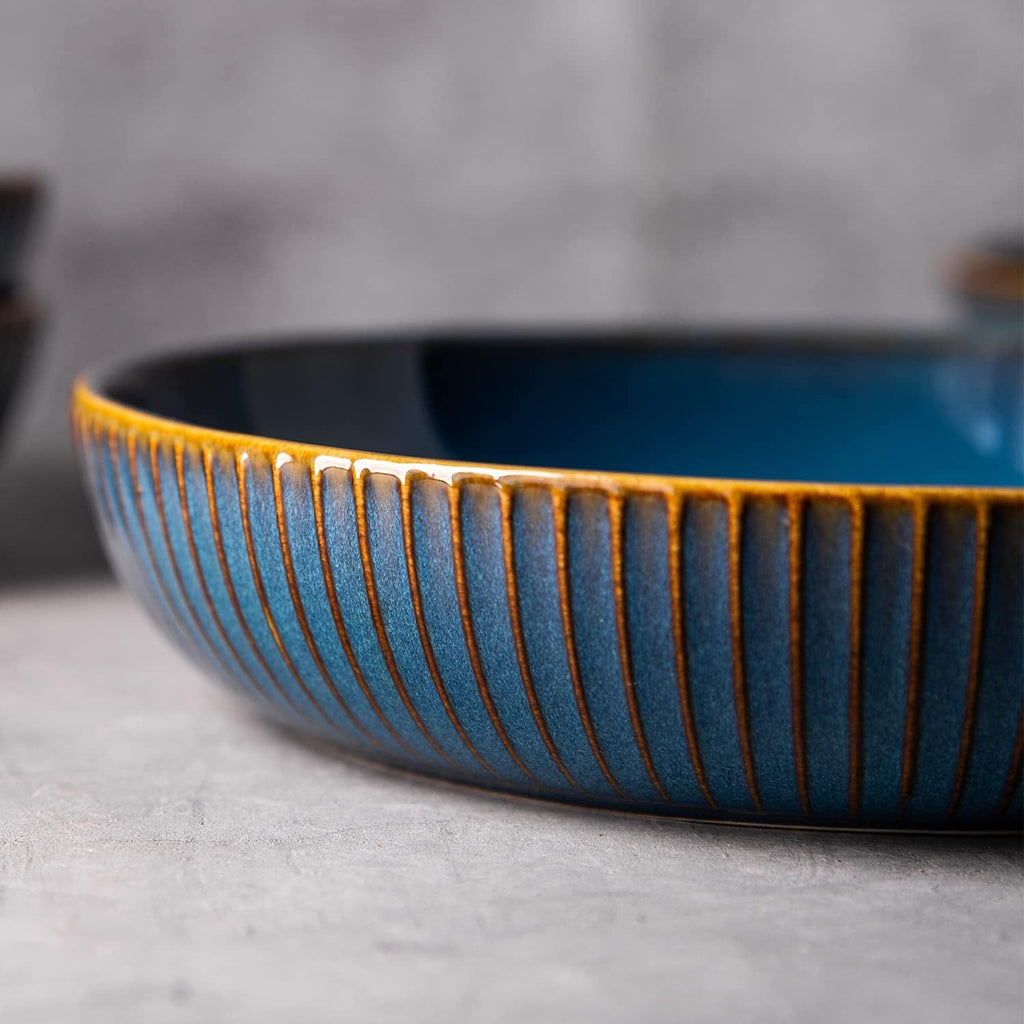 4pcs Set Blue Porcelain Pasta Bowls - 35oz, 8.5\