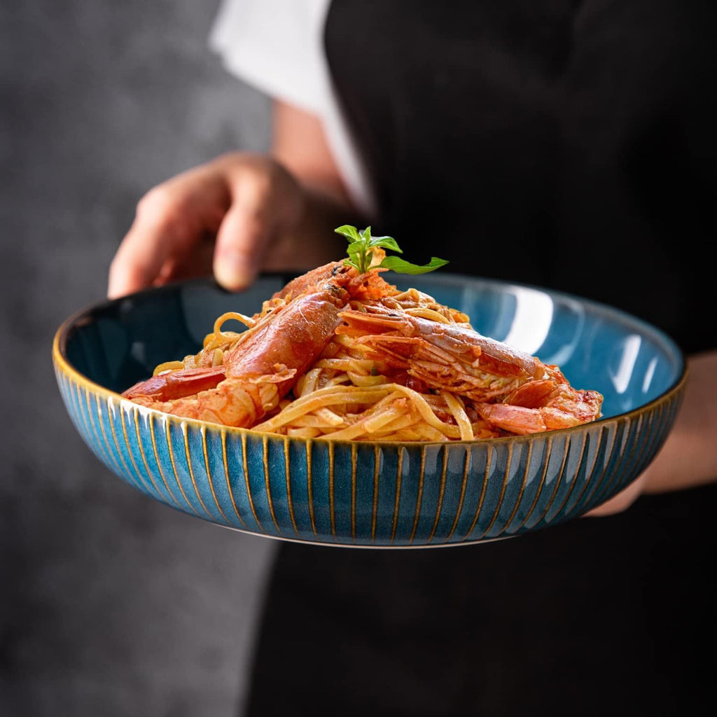 4pcs Set Blue Porcelain Pasta Bowls - 35oz, 8.5\