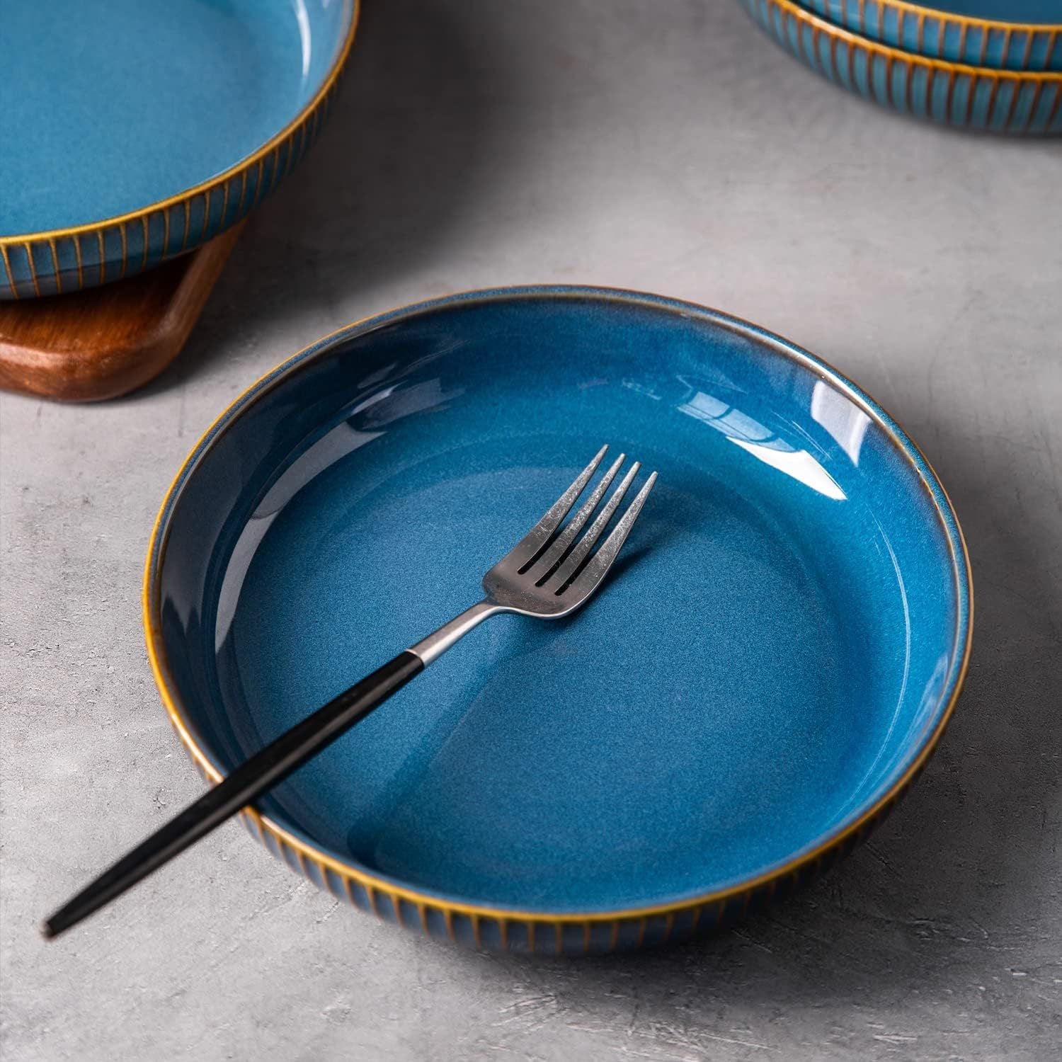 4pcs Set Blue Porcelain Pasta Bowls - 35oz, 8.5\