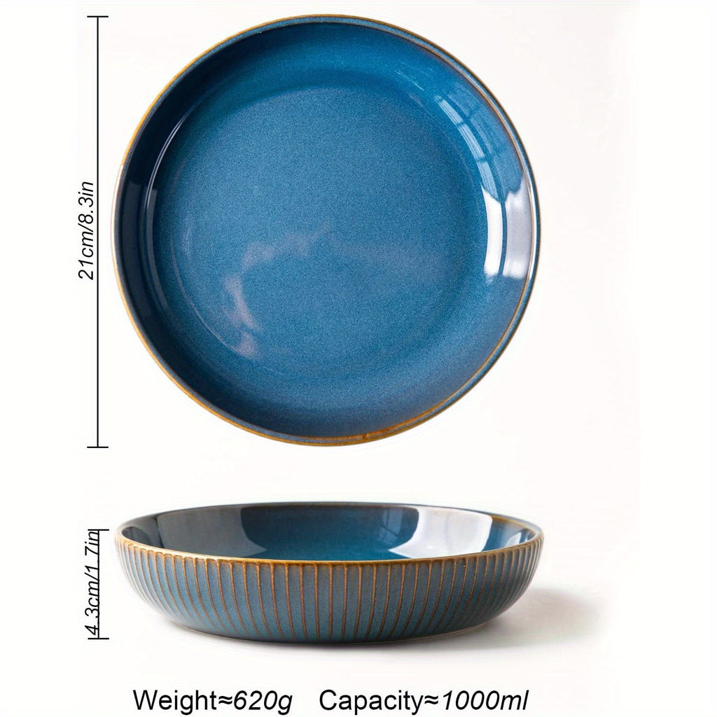 4pcs Set Blue Porcelain Pasta Bowls - 35oz, 8.5\