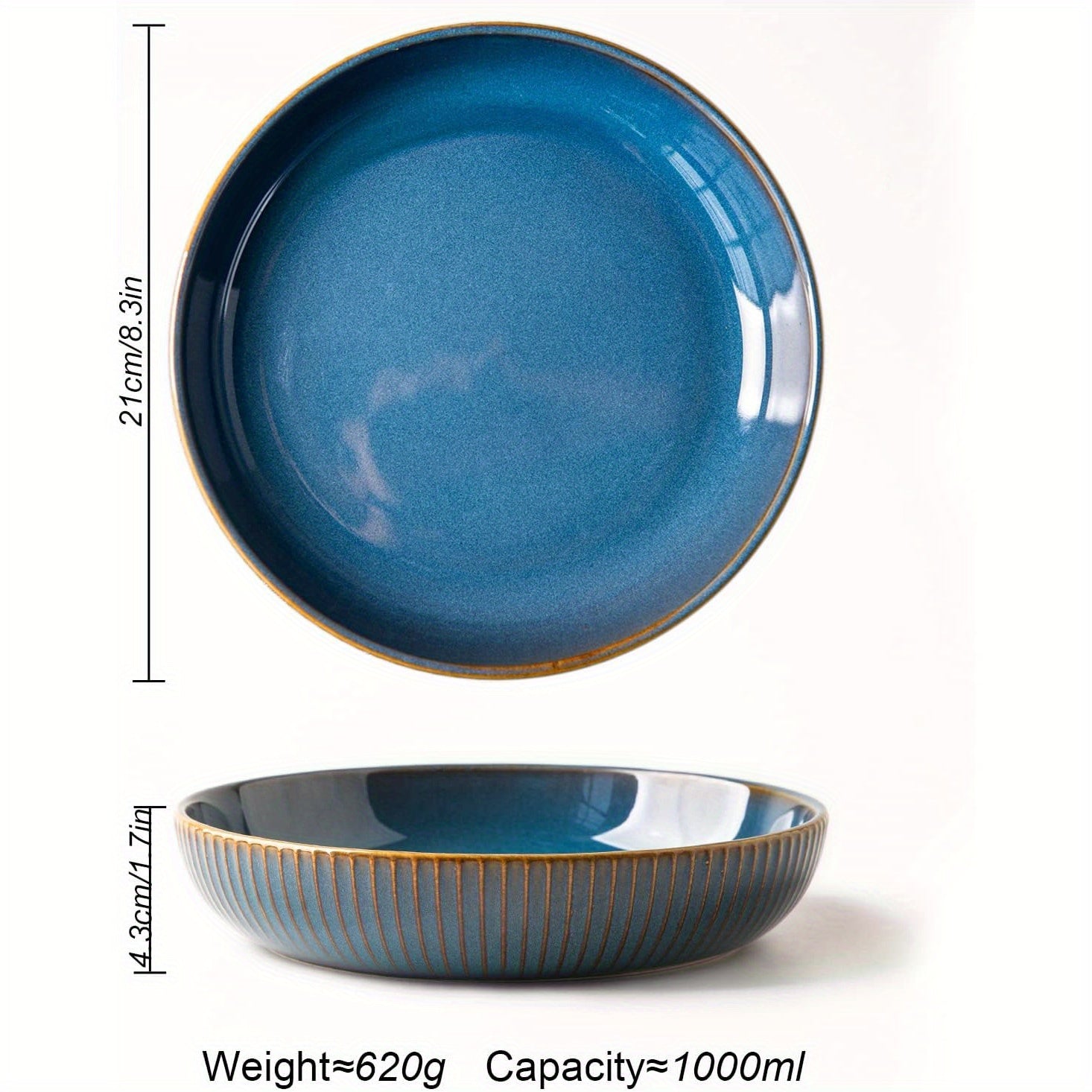 4pcs Set Blue Porcelain Pasta Bowls - 35oz, 8.5\