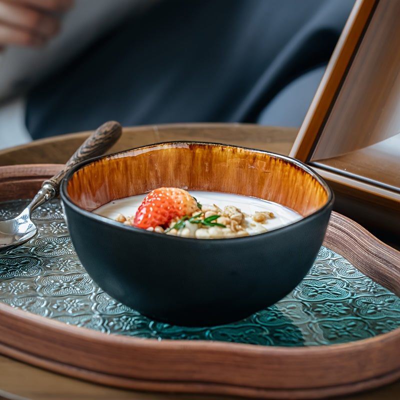 Set of 4 Yunmeng Flame \u002F Blue Rice Bowl 5-Inch Unique Ceramic Bowls