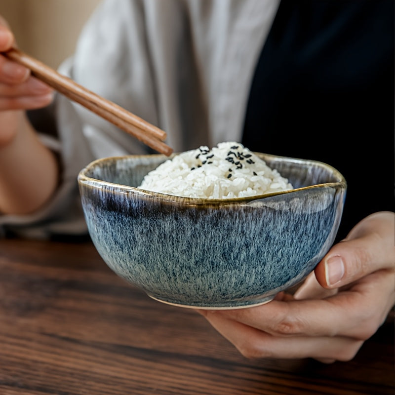 Set of 4 Yunmeng Flame \u002F Blue Rice Bowl 5-Inch Unique Ceramic Bowls