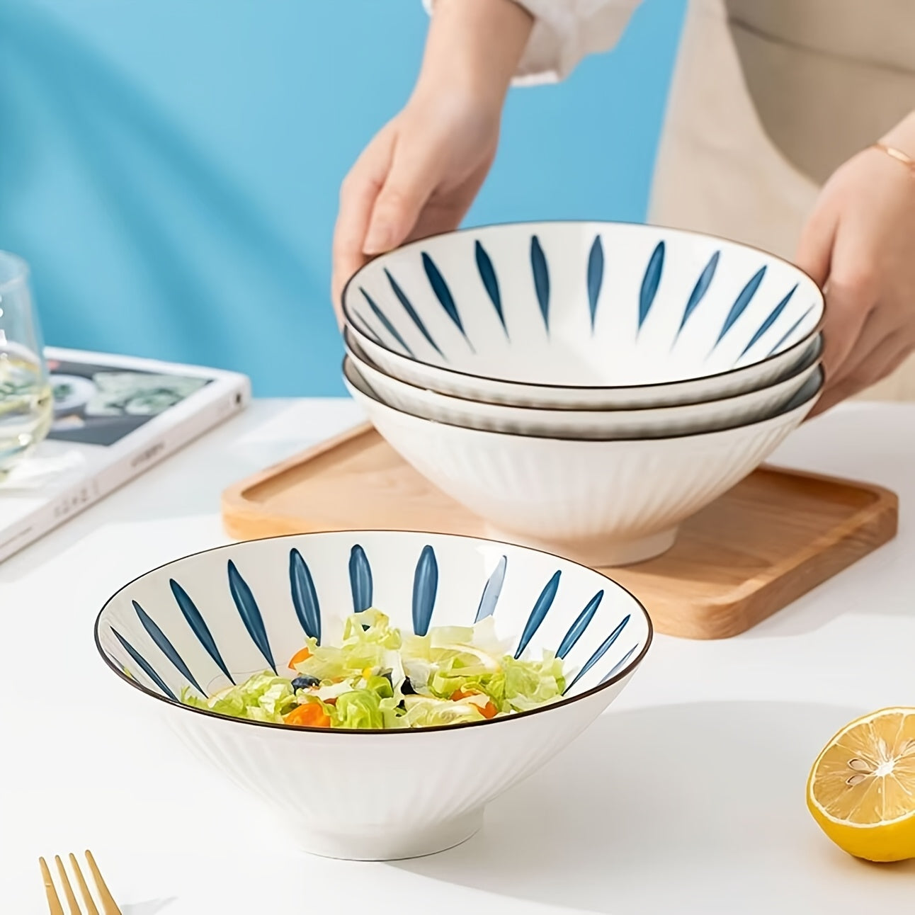 Set of Four Premium Ceramic Bowls Featuring a Distinctive Design