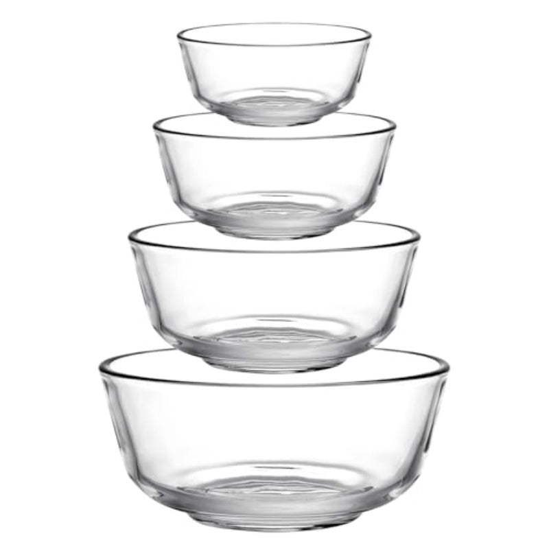 Set of 4 Glass Mixing Bowls | Stackable Kitchen Prepping Baking Cooking Prep Serving Bowls