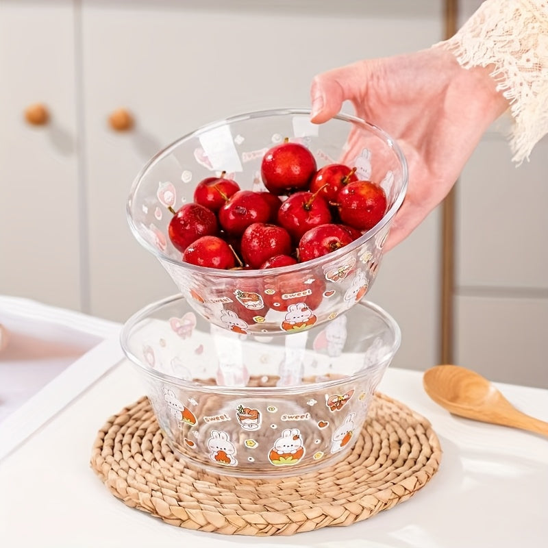 2pcs, cartoon glass salad bowl with lid, suitable for mixed food such as salad