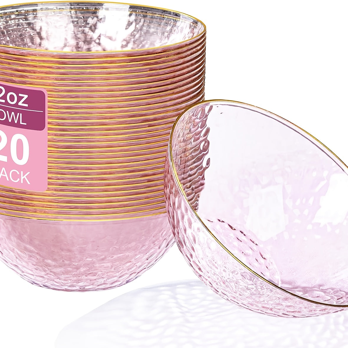 30 Clear Disposable Bowls, Clear Plastic Bowls with Rim