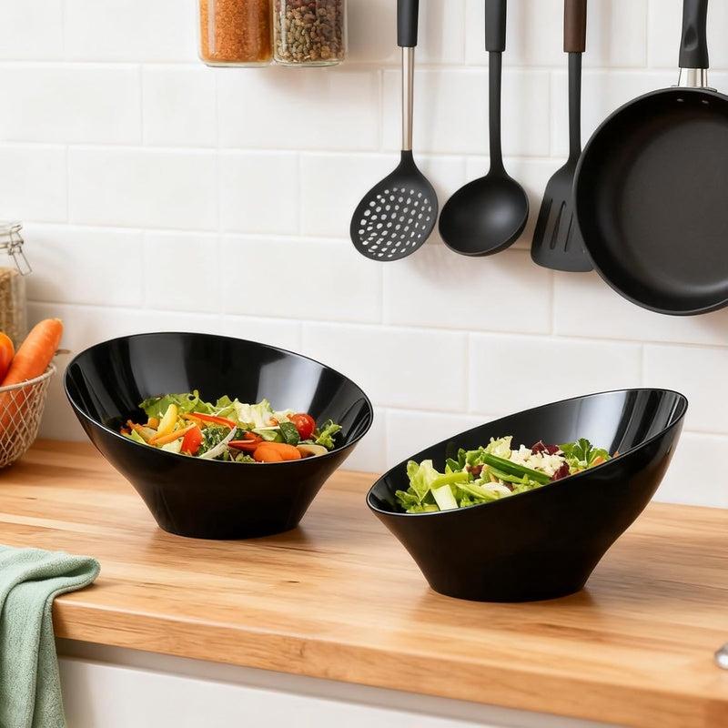 12pack Black Angled Plastic Bowls, 20oz Salad Serving Bowls