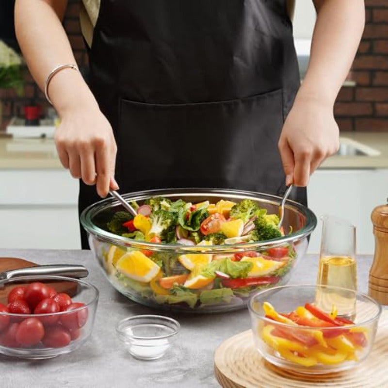 6.4QT Large Glass Mixing Bowl - Heavy-Duty & Tempered Glass Salad Serving Dish