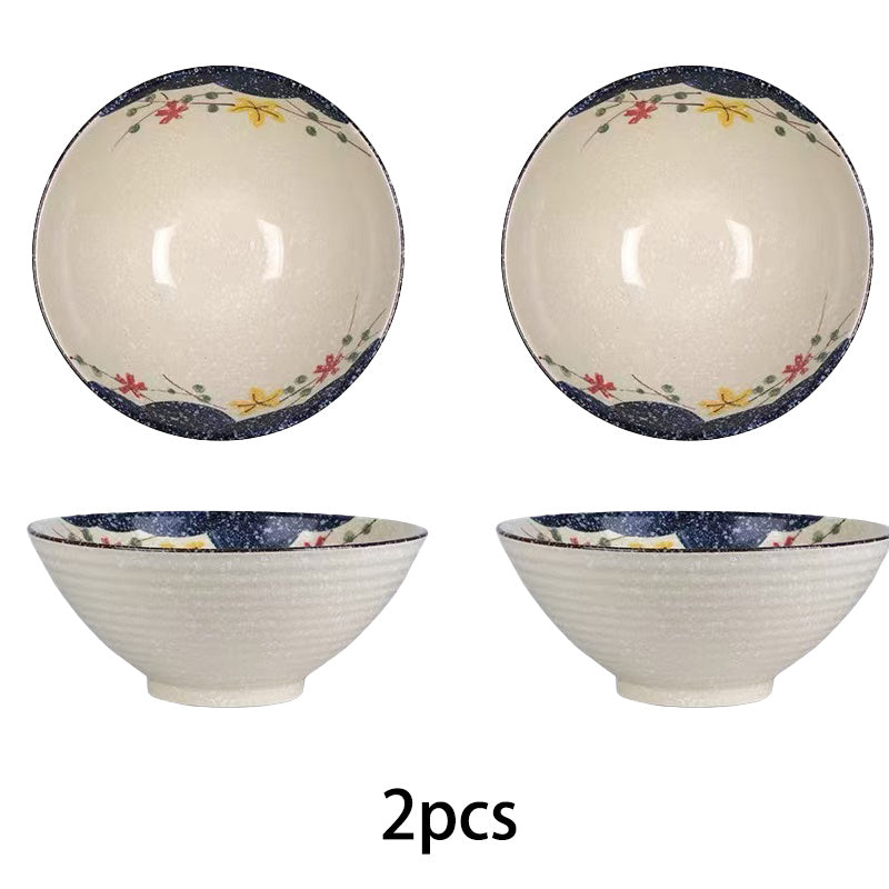 2pcs Large Japanese Ceramic Ramen Bowls with Underglaze Color