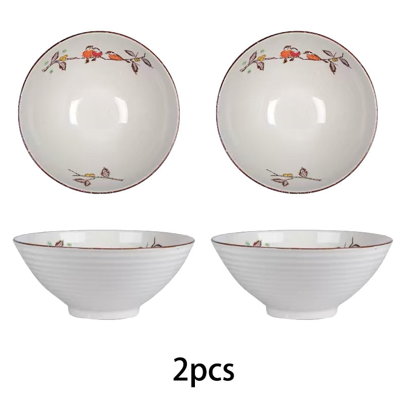 2pcs Large Japanese Ceramic Ramen Bowls with Underglaze Color