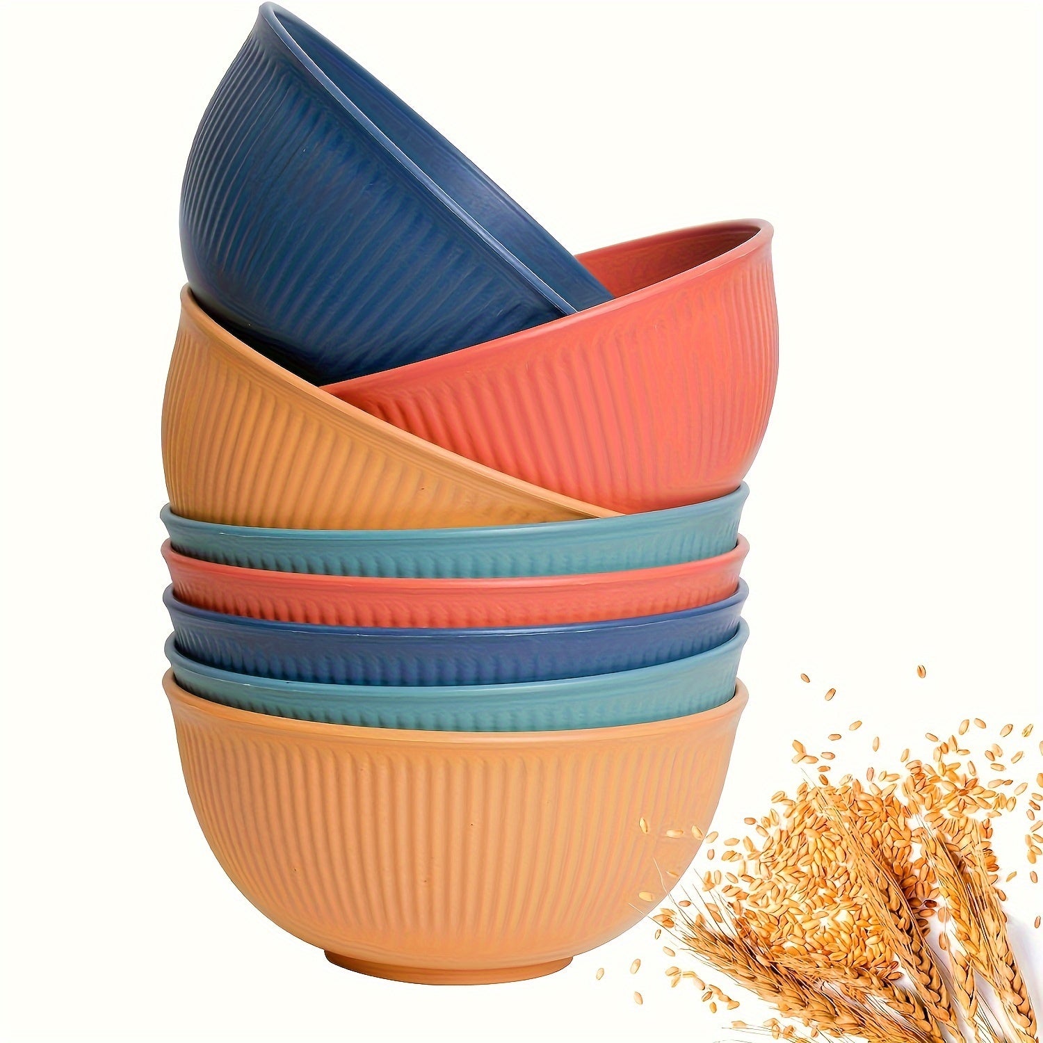 8pcs Color Striped Unbreakable Cereal Bowl, pp material-26oz