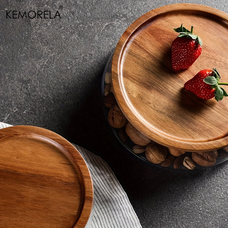 KEMORELA Glass Bowl with Lid - Food-Safe Glass Wood Kitchen Storage Container for Nuts