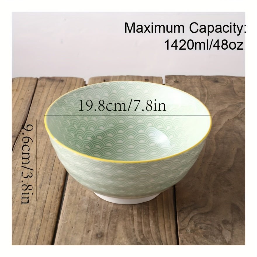 2pcs 8in Retro patterned ceramic bowl | Underglaze color double sided color design ceramic bowl