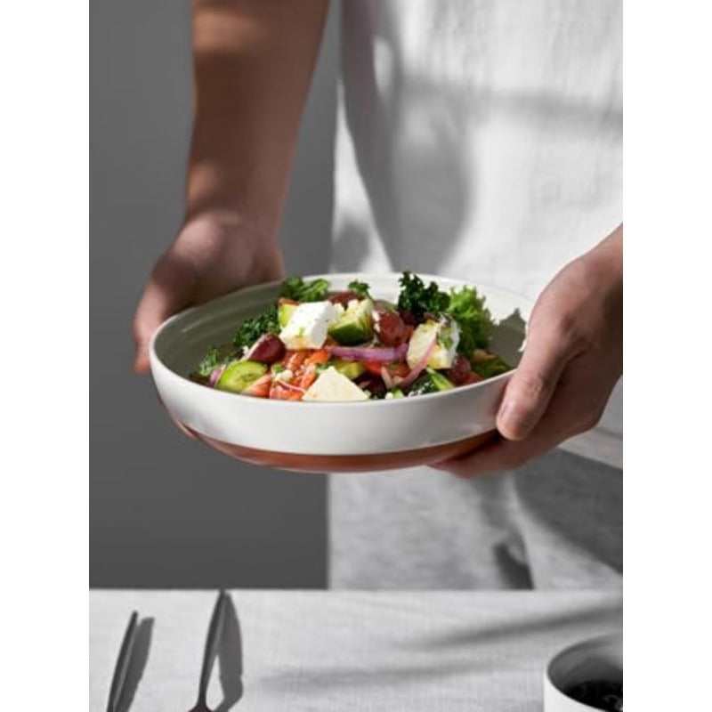Set of 4 White Ceramic Pasta Bowls with Sesame Glaze Finish