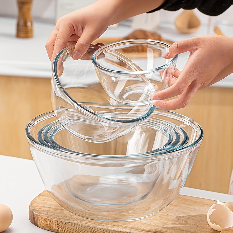 3pcs Set of Thickened Borosilicate Salad Bowls, Clear Mixing Bowl