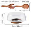 Handmade Large Round Glass Salad Bowl with Spoon
