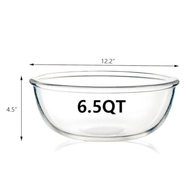 6.5 Quart Large Glass Mixing Bowl - Heavy-Duty Clear Glass Kitchen Bowl with Rounded Edges