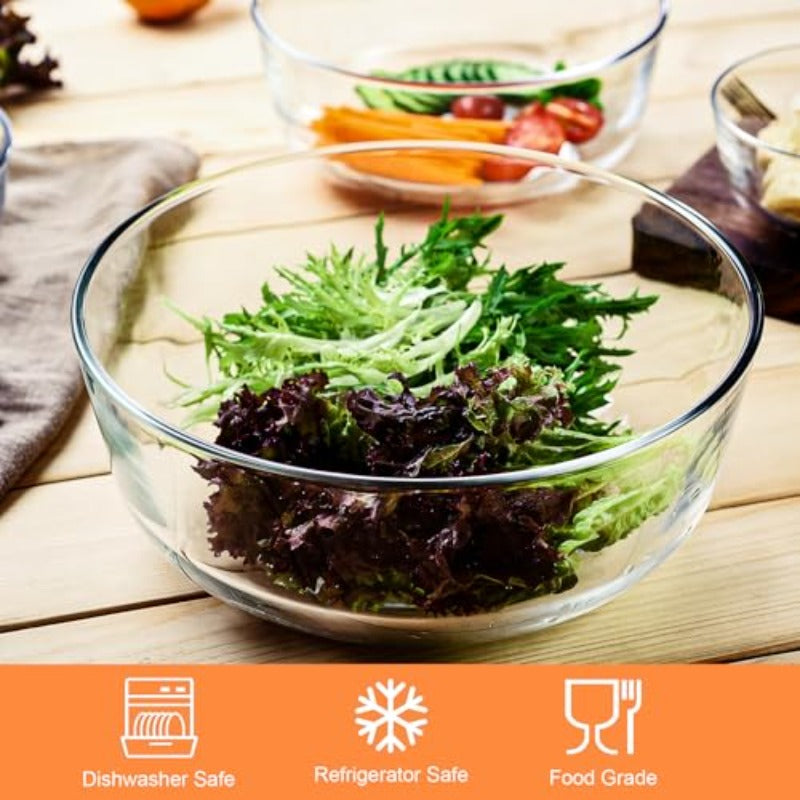 Set of 4 Glass Mixing Bowls | Stackable Kitchen Prepping Baking Cooking Prep Serving Bowls