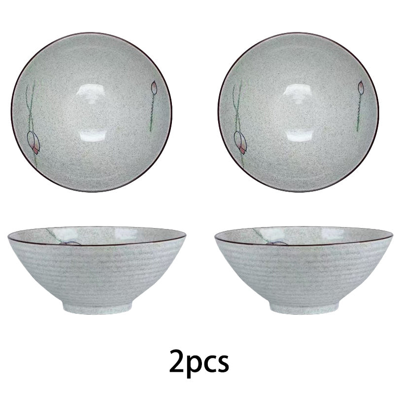 2pcs Large Japanese Ceramic Ramen Bowls with Underglaze Color