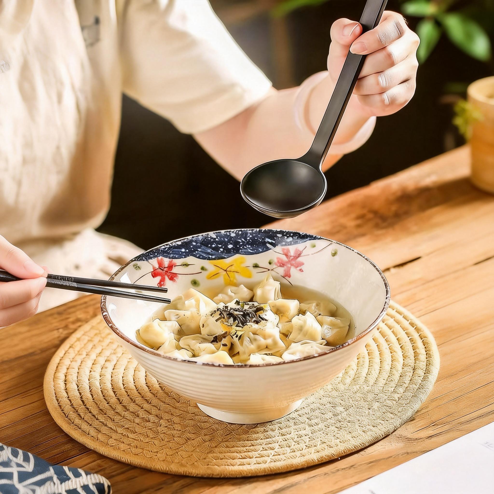 2pcs Large Japanese Ceramic Ramen Bowls with Underglaze Color