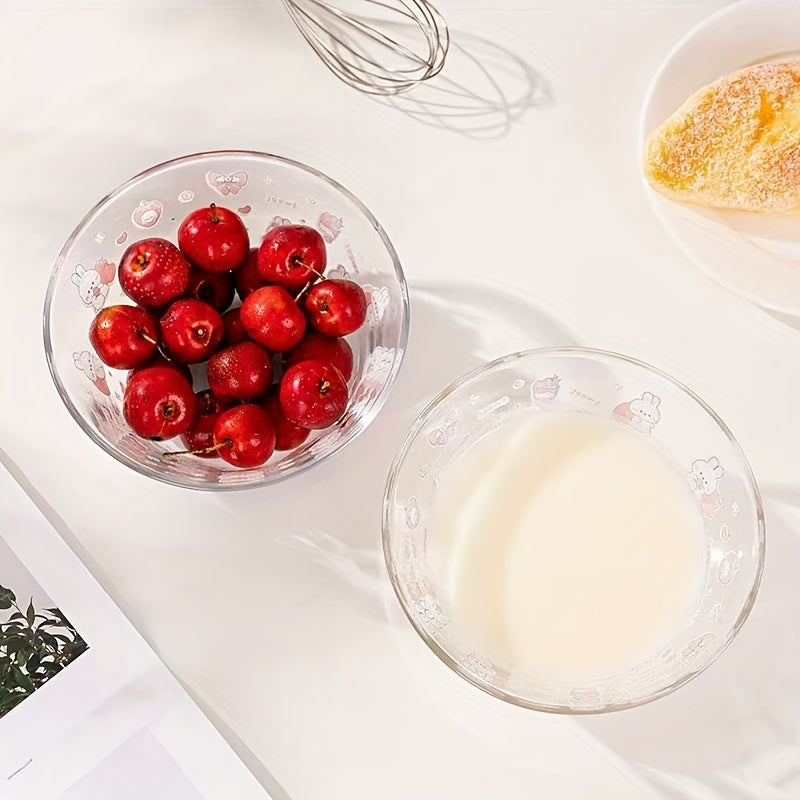 2pcs, cartoon glass salad bowl with lid, suitable for mixed food such as salad