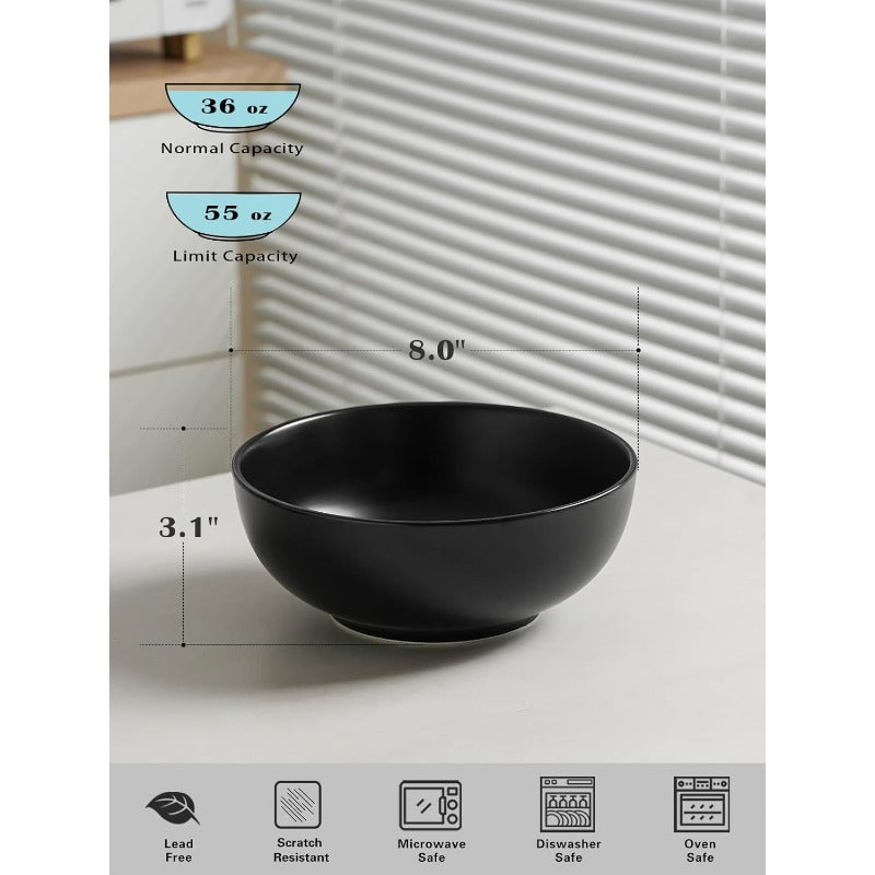 Large Serving Bowls 55 Ounce Ceramic Salad Bowls Pasta Porcelain Soup Bowls Set