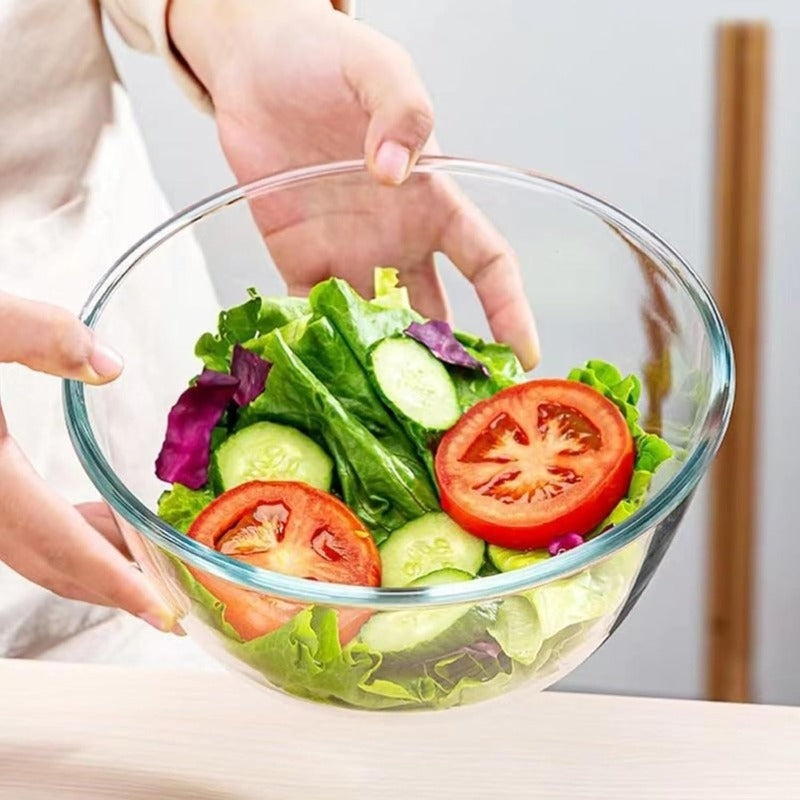 2pcs Large Glass Mixing Bowls with Lids Set - Heavy-Duty Clear Glass Nesting Bowls with Airtight Lids