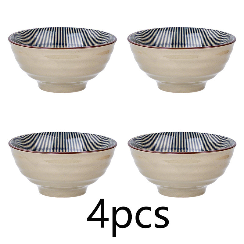 2\u002F4pcs 7-Inch Striped Ceramic Pasta Bowl | Underglaze Color Design