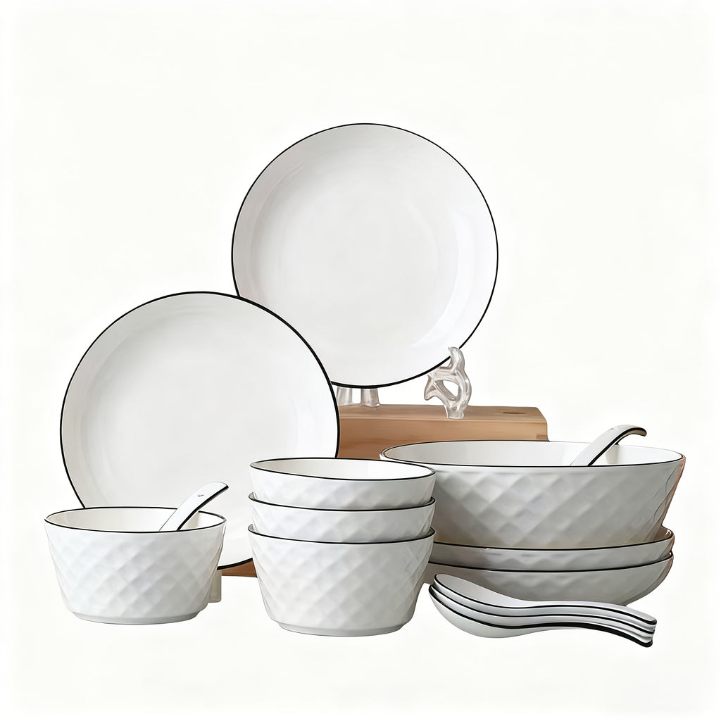 16pcs White Ceramic Dinnerware Set for 6 people with Dinner Plates