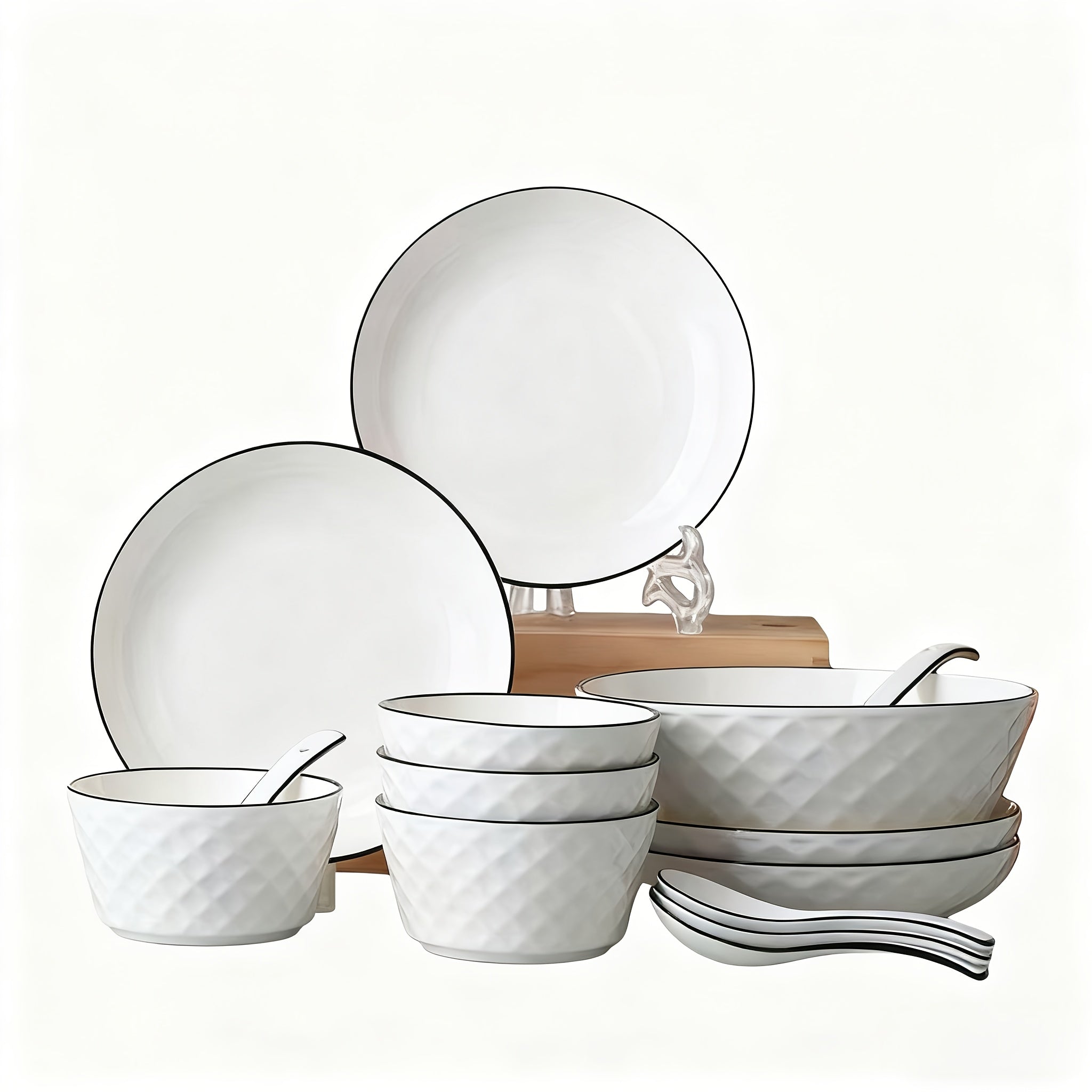 16pcs White Ceramic Dinnerware Set for 6 people with Dinner Plates