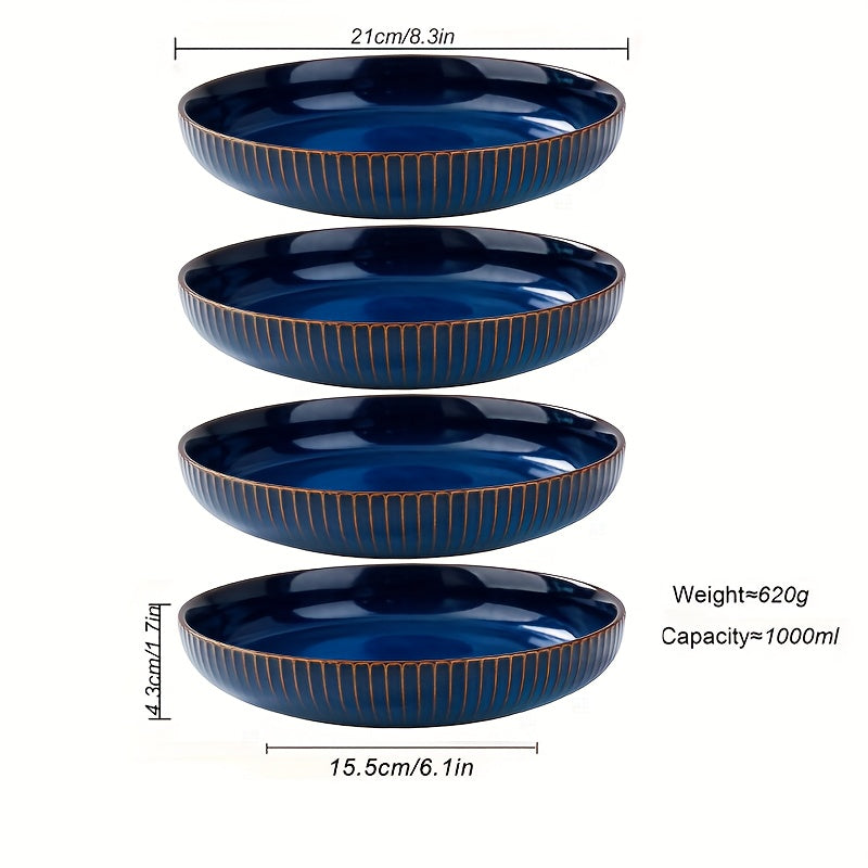 4pcs Set Blue Porcelain Pasta Bowls - 35oz, 8.5\