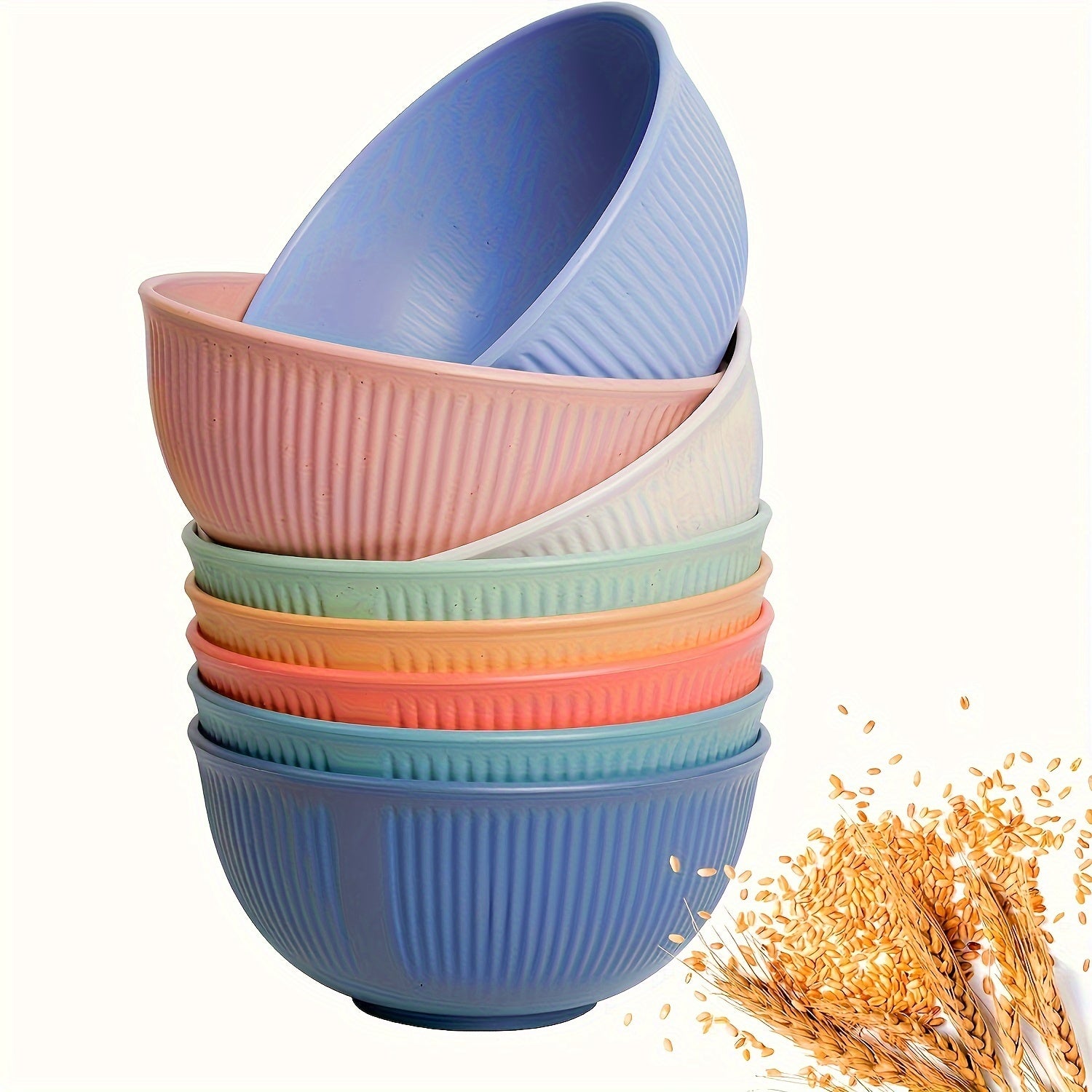 8pcs Color Striped Unbreakable Cereal Bowl, pp material-26oz
