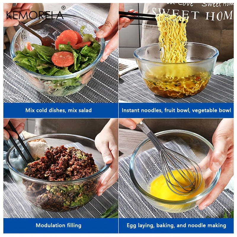1pc KEMORELA Deep Mixing Bowl - Heavy-Duty Glass Salad Bowl