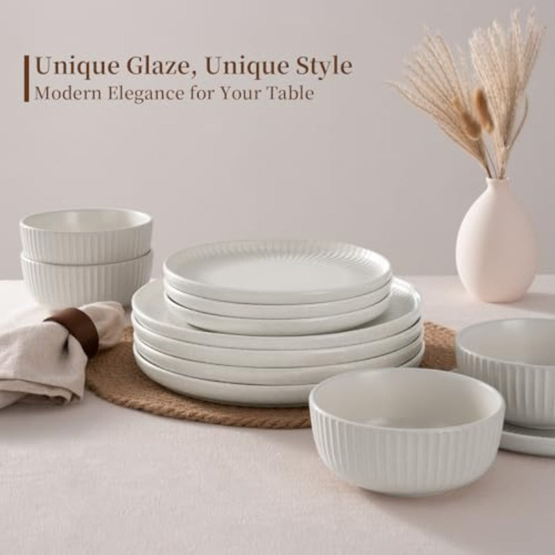 famiware Dinnerware Sets with Mugs Plates and Bowls Dish Set of 6 24 Pieces - Dishwasher and Microwave Safe Chip Resistant Reactive Glaze