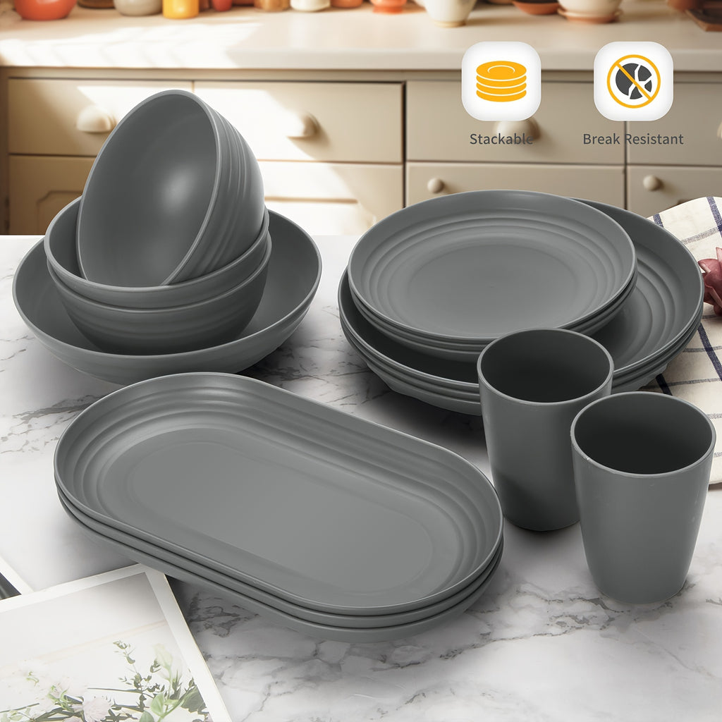 24pcs Plastic Dinnerware Set | Includes Large Plates, Small Plates