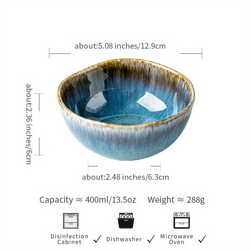 Set of 4 Yunmeng Flame \u002F Blue Rice Bowl 5-Inch Unique Ceramic Bowls