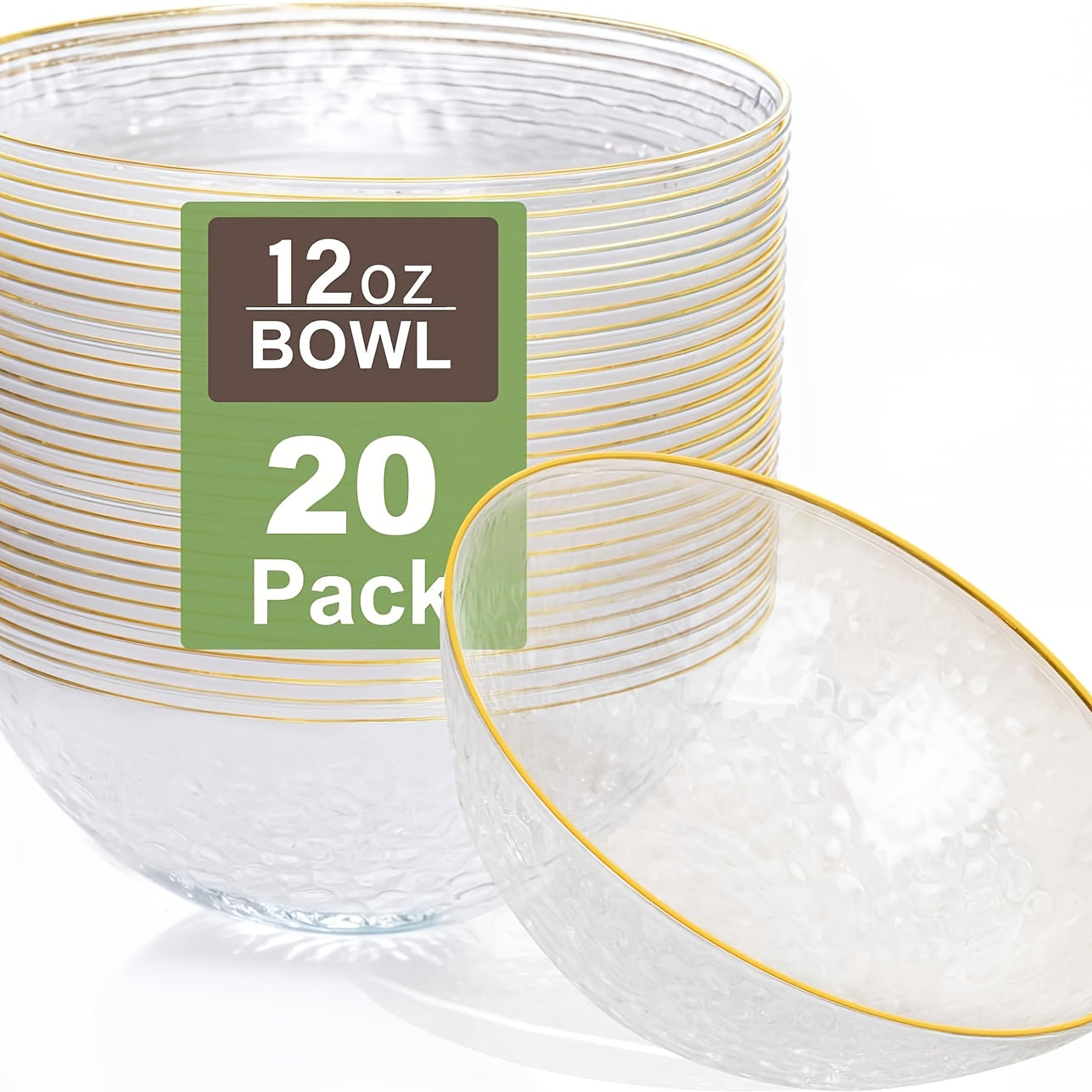 30 Clear Disposable Bowls, Clear Plastic Bowls with Rim