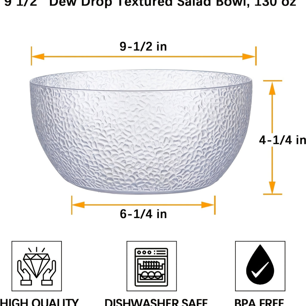 2- 130oz Acrylic Salad Bowls, 9. 5 inch Shatter- Resistant Serving Bowls
