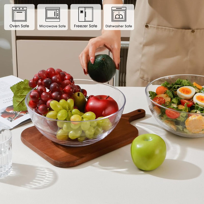 2 Pack 8.7 inch Heavy-Duty Tempered Glass Mixing Bowls with Level Base - Microwave