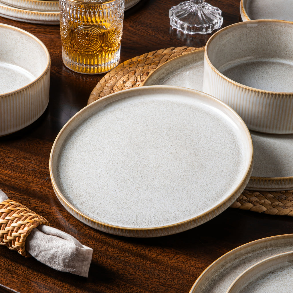 12pcs Striped Cream Beige Ceramic Dinnerware Set