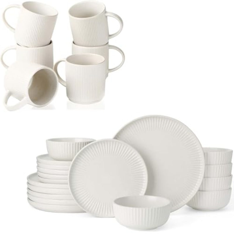 famiware Dinnerware Sets with Mugs Plates and Bowls Dish Set of 6 24 Pieces - Dishwasher and Microwave Safe Chip Resistant Reactive Glaze