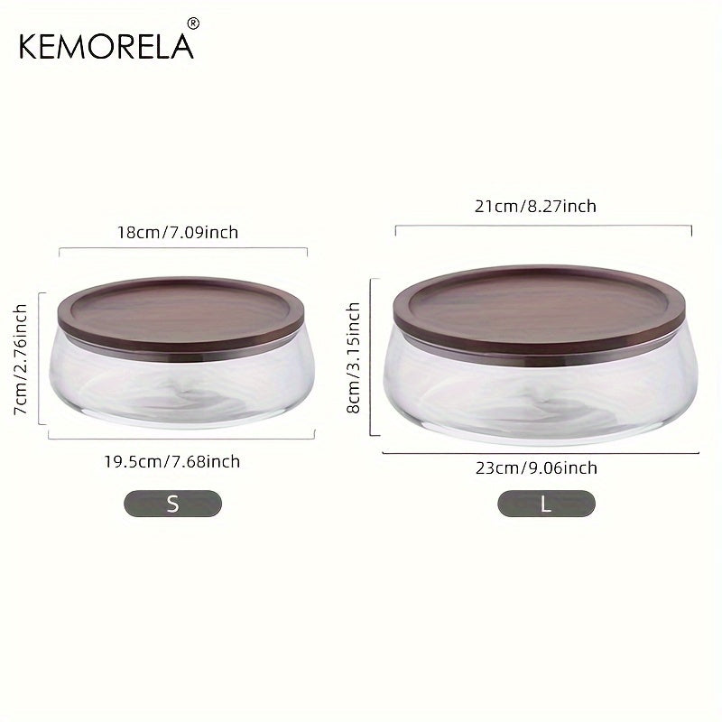 KEMORELA Glass Bowl with Lid - Food-Safe Glass Wood Kitchen Storage Container for Nuts